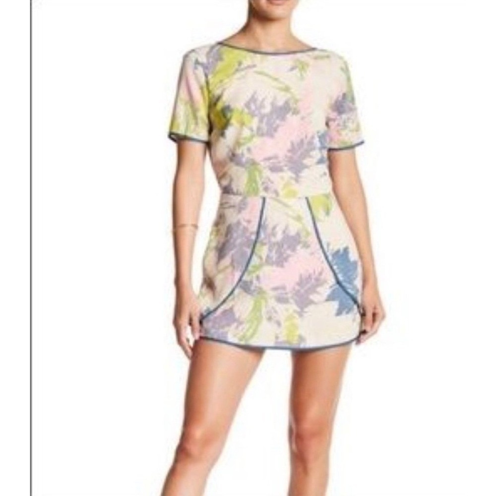 Adelyn Rae Floral Print Romper Short Sleeve Blue Green Pink sz M